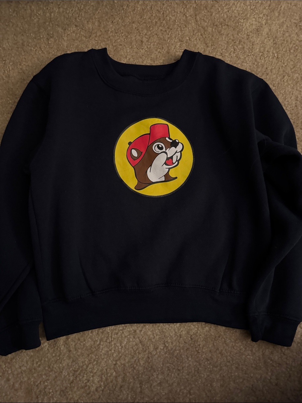 Kids Navy Sweatshirt with Buc-ee's Bearded Beaver Graphic